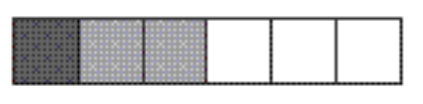 Strip diagram, one of 6 parts is black, two are grey and three are white.