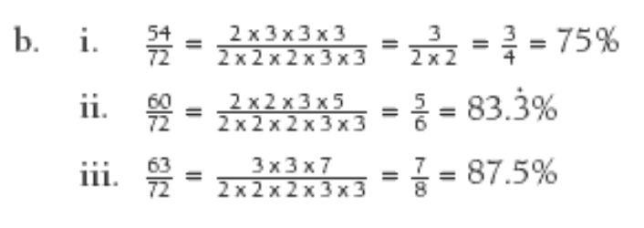 Three examples of division equations used to find the percentage.