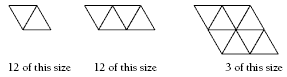 Three different sizes of parallelograms made from triangles, 2, 4, and 8.