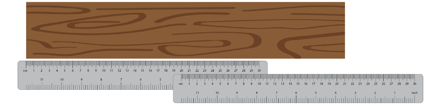 A wood and two rulers measuring the wood's length at 20 cm from the first ruler and 21 cm from the 2nd ruler, totalling 41 cm.