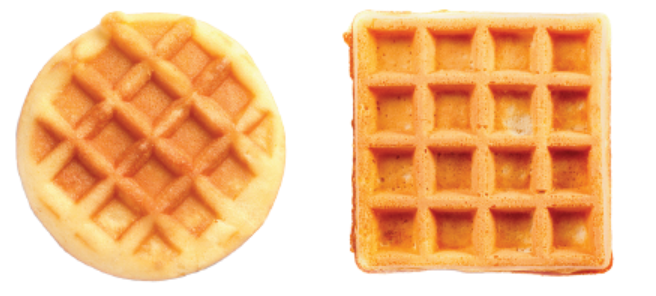 One round waffle and one square waffle.