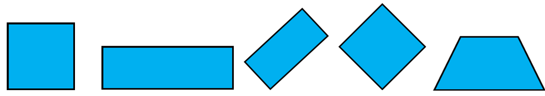 Five four-sided shapes (quadrilaterals): squares, rectangles, and trapezium.