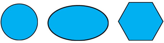 A circle,, an oval, and a hexagon. 