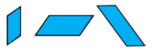 Three blue parallelogram shapes.