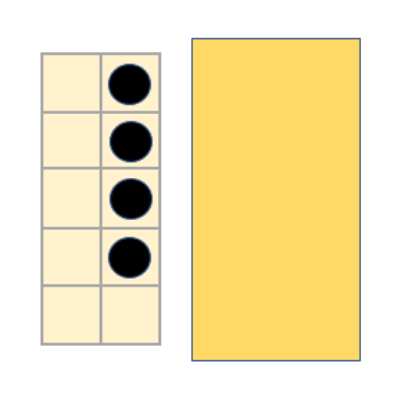 Tens frame with four counters, and a concealed tens frame.