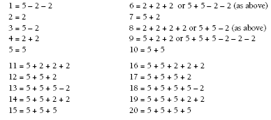 Series of equations where students can only use the numbers two and five to explore the different ways of a making sums.