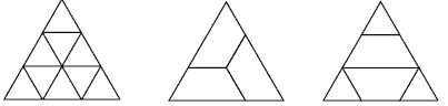 Three triangles differently filled with shapes.