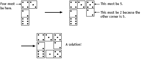 Three sets of dominoes.