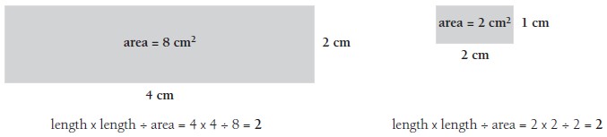 Two rectangles. One measuring 4 x 2 centimeters, the other 2 x 1 centimeters. 