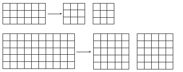 36 tiles split into two equal groups. Another 50 tiles are split into 2 equal groups. 