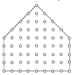 House shape with evenly spaced dots within and on the outline.