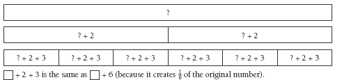 A diagram dividing a number by 2 and then dividing the result by 3.