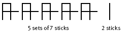 Divided 'AH' logos made of five sets of seven sticks and one set of two sticks.