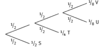 Tree diagram three branches deep highlighting the options'S', 'T', 'V' and 'U'.