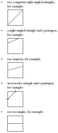 5 squares each with different cuts to form different angles and shapes.