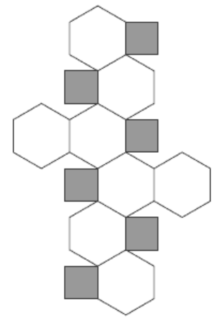 A 2D unfolded shape made of hexagons and cubes. 