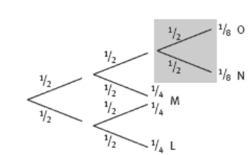 Tree diagram three branches deep highlighting the options 'O' and 'N'.