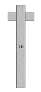 A schematic diagram showing a cross shape with the vertical rectangular shape labelled 16.