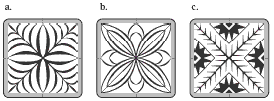 Flower pattern reflected in lines of symmetry (answers to Activity 2, a–c).