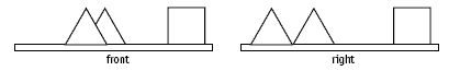 Sketch of desktop objects viewed from desk level of front and right. 