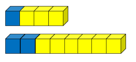Two blue and yellow block lines with ratios of 1:3 and 2:6. 