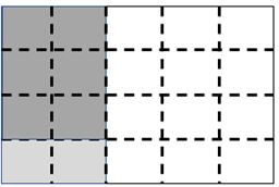 A piece of paper folded and shaded to represent the fraction equation '3/4 x 2/5 = 6/20'.