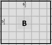 Rectangle labelled B in the centre, with the top length 6 ½ units and the left side length 5 ½ units.