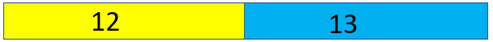 Schematic diagram of 12 yellow and 13 blue cubes representing a ratio of 12:13.
