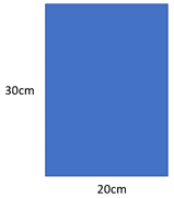 A blue rectangle with dimensions of 20 cm by 30 cm.