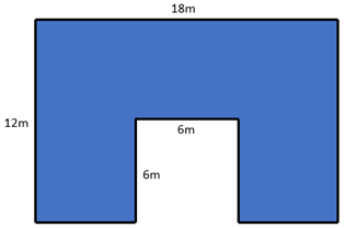 A blue arch shape with a height of 12 m, a length of 18 m, and 6 m for the inner undersides.