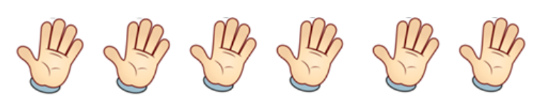 Six hands with five fingers showing on each.