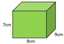 A green 7cm x 9cm x 9cm green cube.