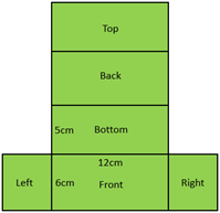 A cuboid net for a 12 cm x 6 cm x 5 cm box.