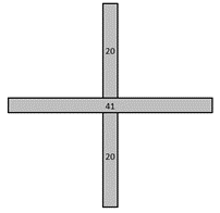 Horizontal arm of forty-one squares and two vertical arms of twenty squares.