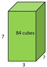 A cuboid made of 84 cubes measuring 3 x 7 x ?.