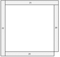 A schematic diagram that shows edge lengths as 22, 21, 20 & 20.