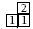 3 squares containing numbers, the bottom left square contains a 1, the bottom right contains a 1, and the top right contains a 2.