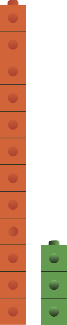 A green three-cube stack and an orange 12-cube stack.