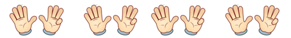 Four pairs of hands with nine fingers showing in each pair.