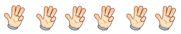 Six hands with four fingers showing on each.
