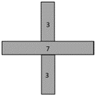 Horizontal arm of seven squares and two vertical arms of three squares.