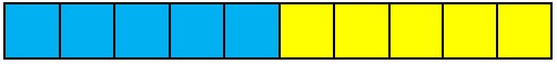 A row of 5 blue and 5 yellow cubes.