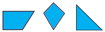 Three shapes: an irregular rectangle, a kite, and a right angle triangle.