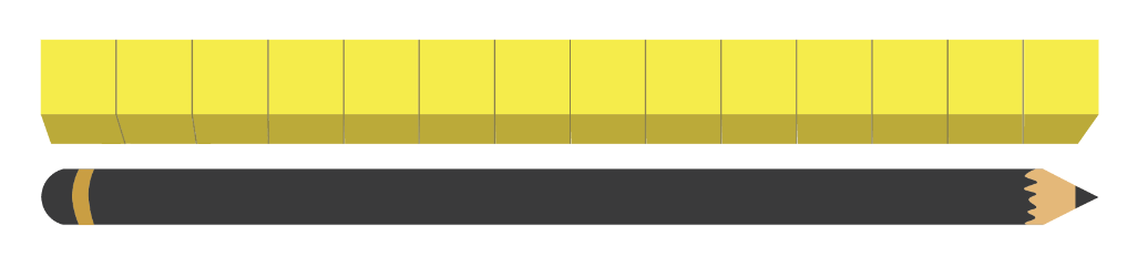 A pencil measuring equal to fourteen yellow cubes. 
