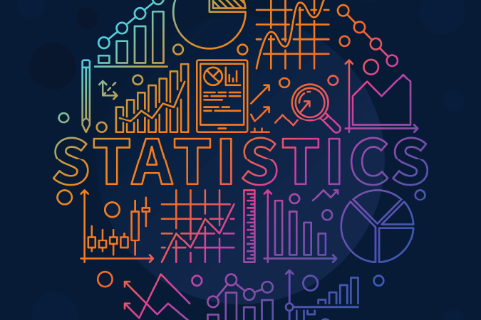 The word "Statistics" with several types of charts and graphs used in statistics.
