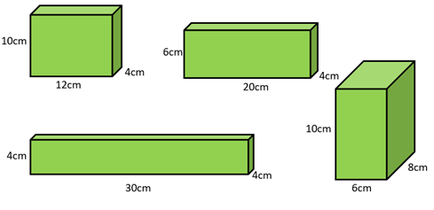 Four cuboids in various dimensions.