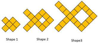 Three fish patterns of squares in different sizes.