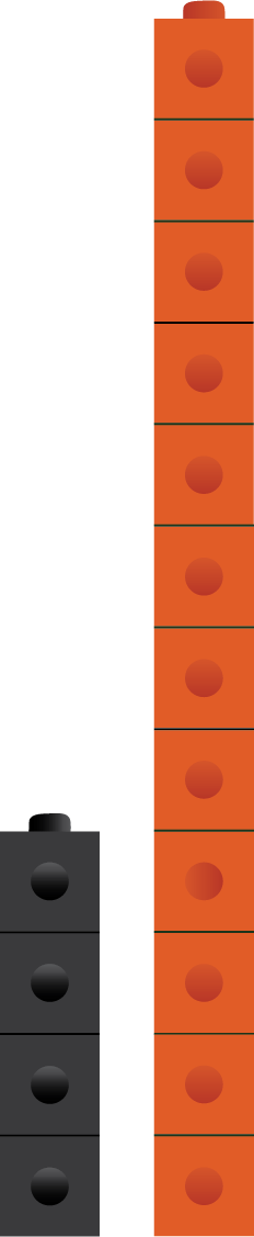 Four stacked black blocks and twelve stacked orange blocks.
