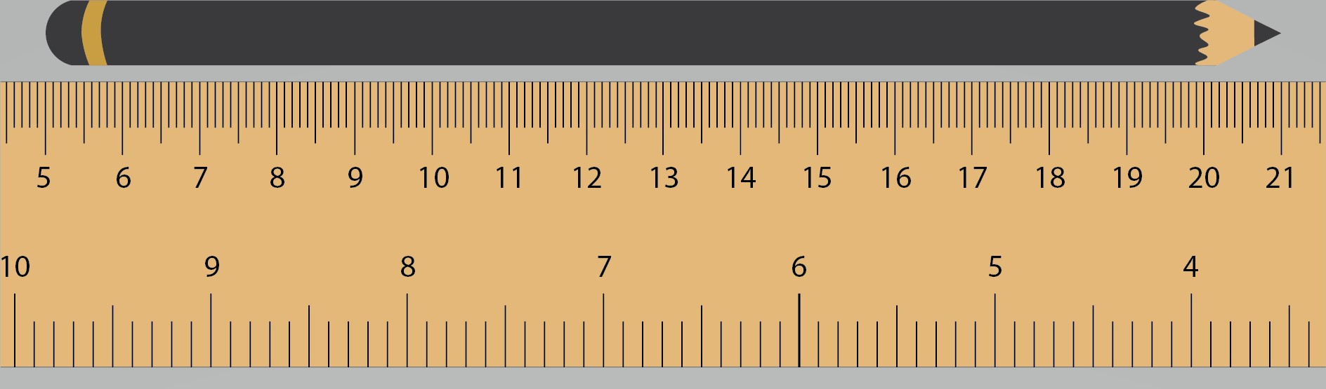 Pencil measuring alongside a ruler at a length between 5 and 21 centimetres.