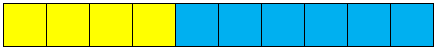 A row of 4 yellow and 6 blue cubes.